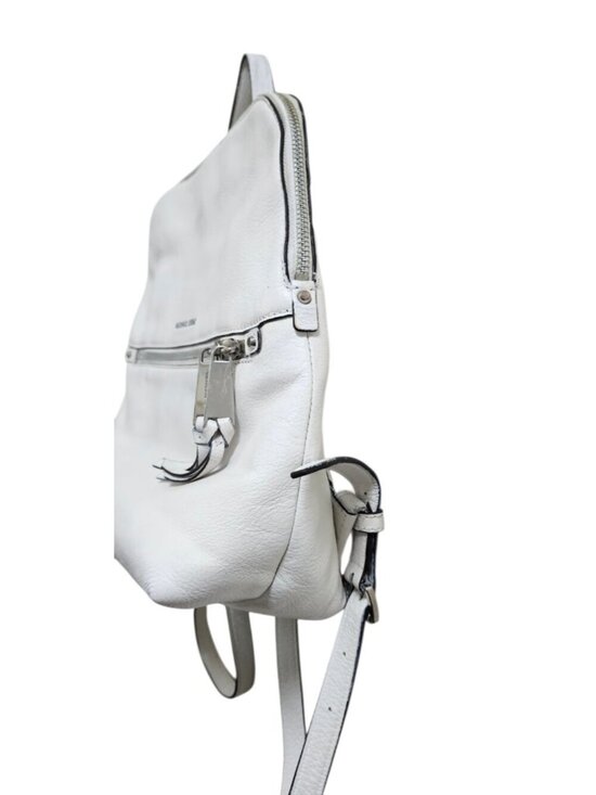 Michael Kors White Leather Backpack Women MK Gold Hardware Medium Travel Work